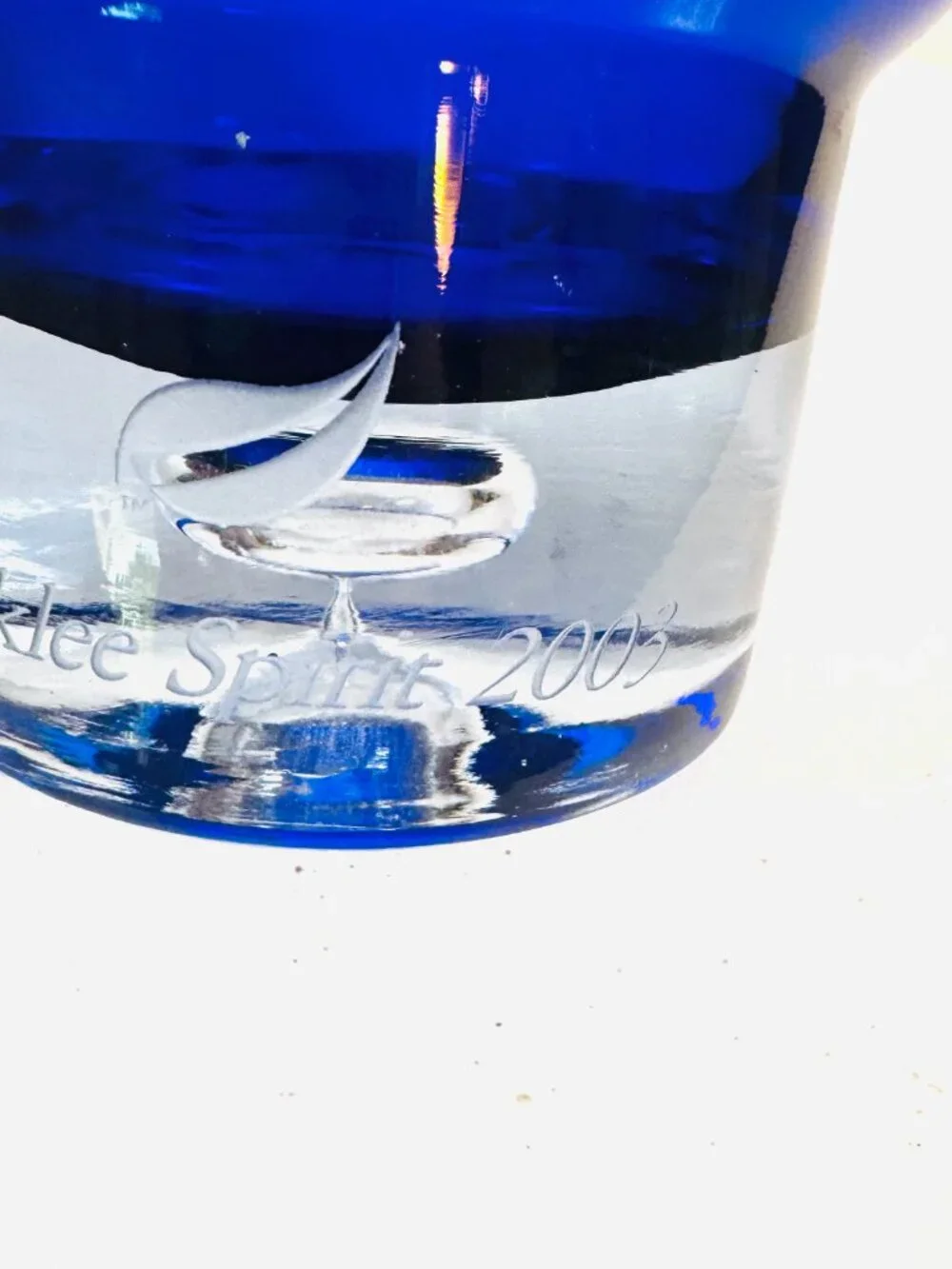 Vtg Cobalt Blue Handblown Glass Candle Holder Control Bubble Shaklee Spirit 2003